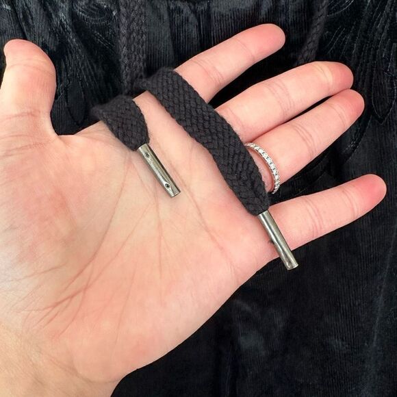 Black Velvet Star Embossed Elastic Waist Drawstring Straight Leg Tuxedo Stripe P - Picture 8 of 16